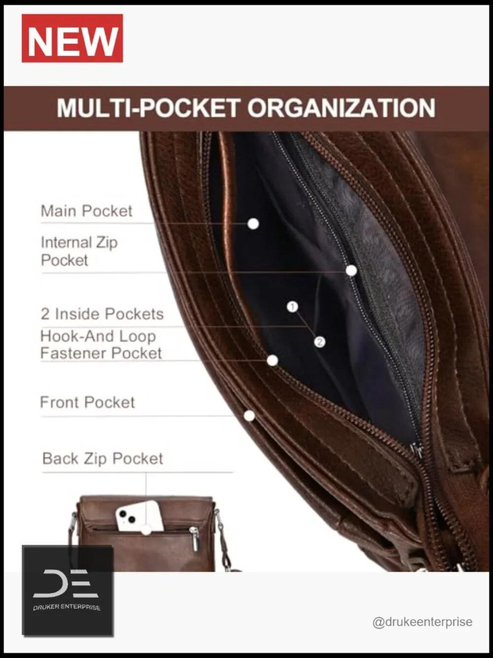 Vegan Leather Messenger Crossbody Bag for Men Small Shoulder Satchel Travel